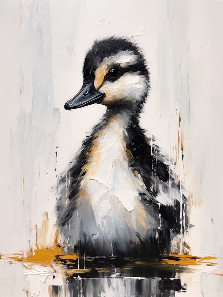 Peinture Au Pinceau Noir & Cuivre D'un Caneton