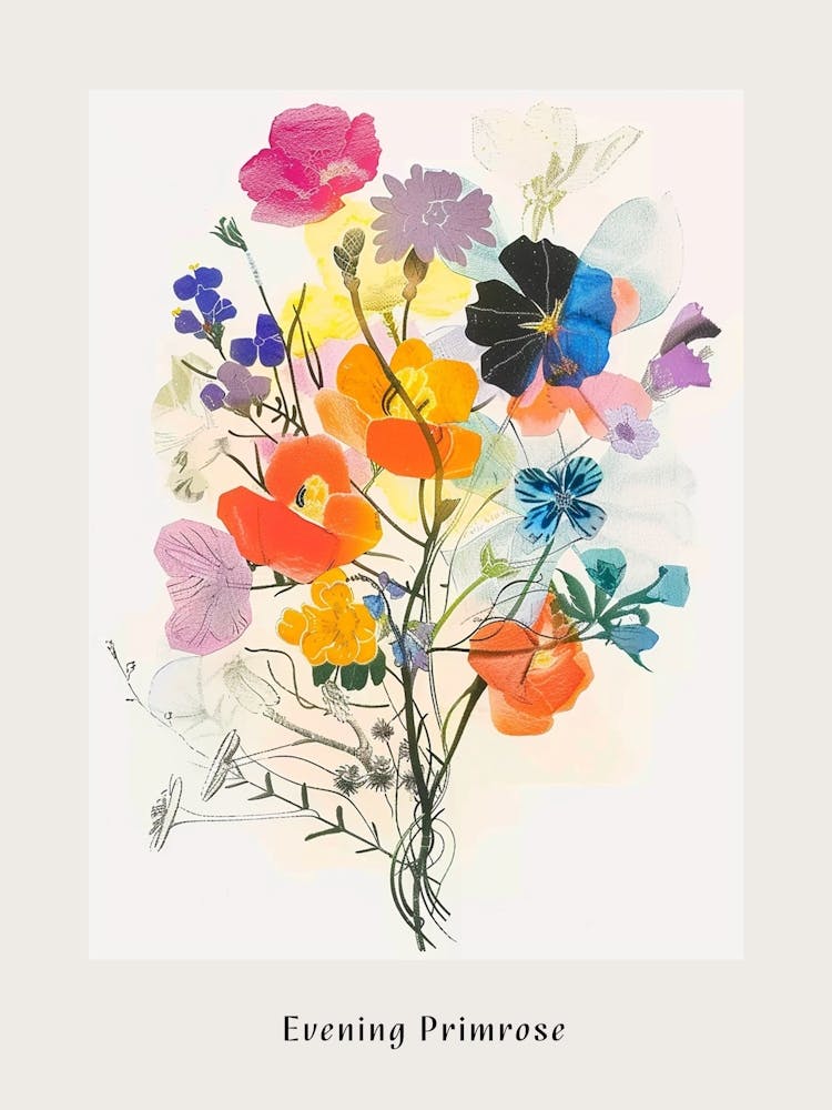 Evening Primrose 4 Collage Flower Bouquet Poster