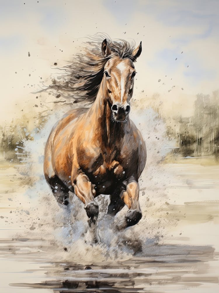 A Horse Painting In The Style Of Dry On Dry Technique 2