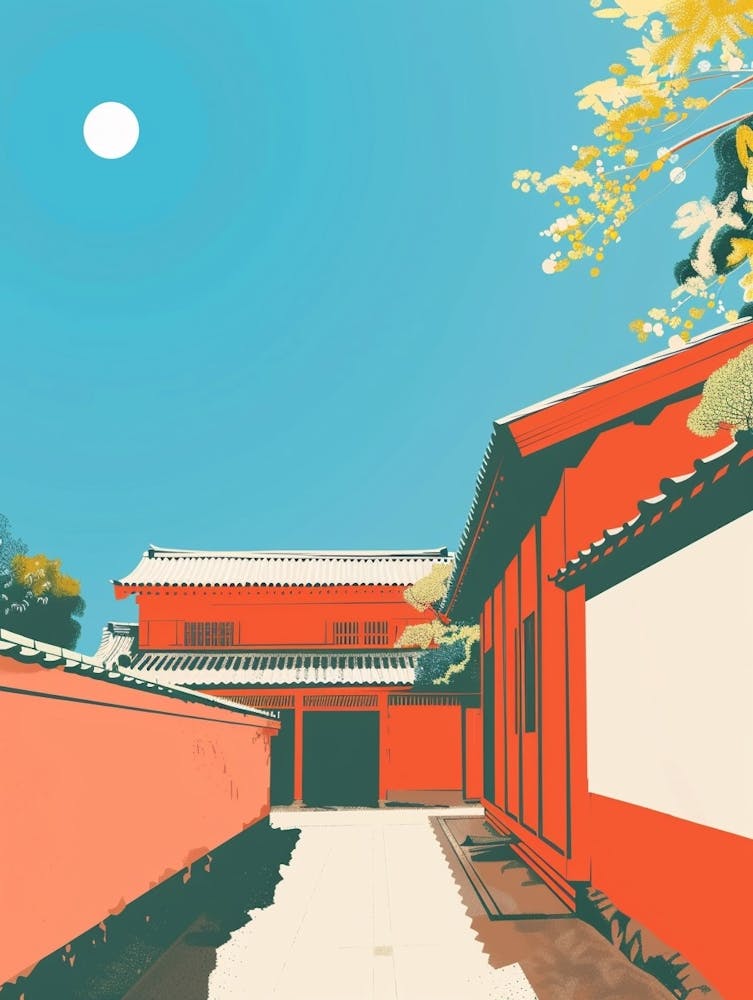 Kyoto Imperial Palace 2 Farbenfrohe Illustration