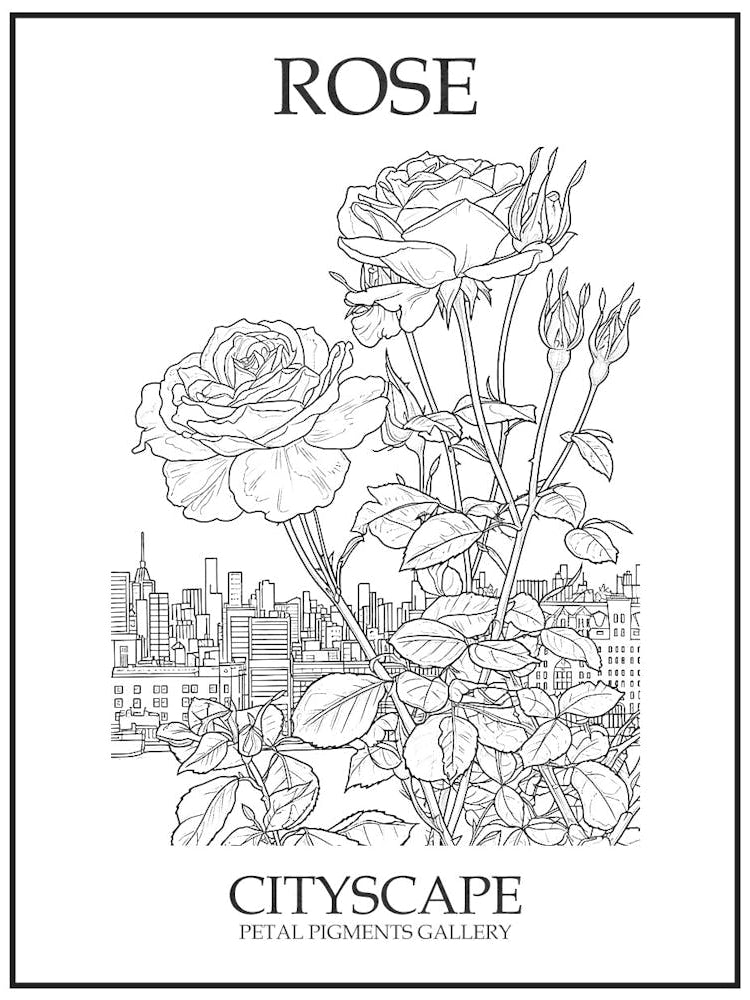 Rose Cityscape Line Drawing 1 Poster