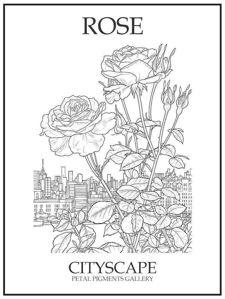 Rose Cityscape Line Drawing 1 Poster