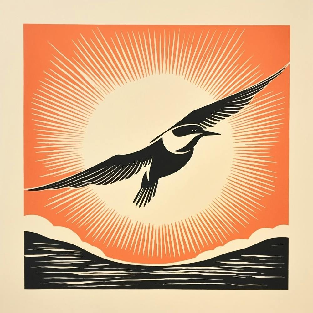 Retro Bird Lithograph Common Tern 1