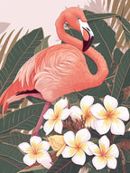 American Flamingo And Plumeria Minimalist Illustration 2