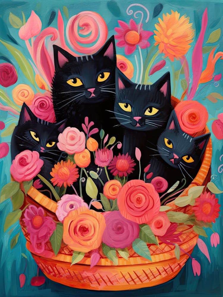 Black Kittens In A Basket Kitsch 3