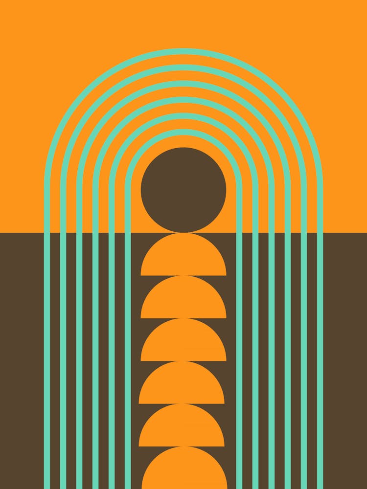 Sunrise Sunset Midcentury Modern Geometric Abstract 15 In Teal Brown Orange 01