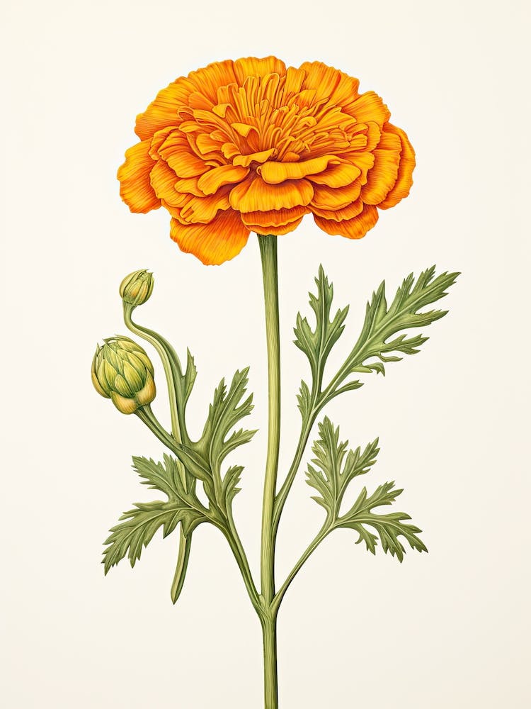 Marigolds Flower Vintage Botanical 0
