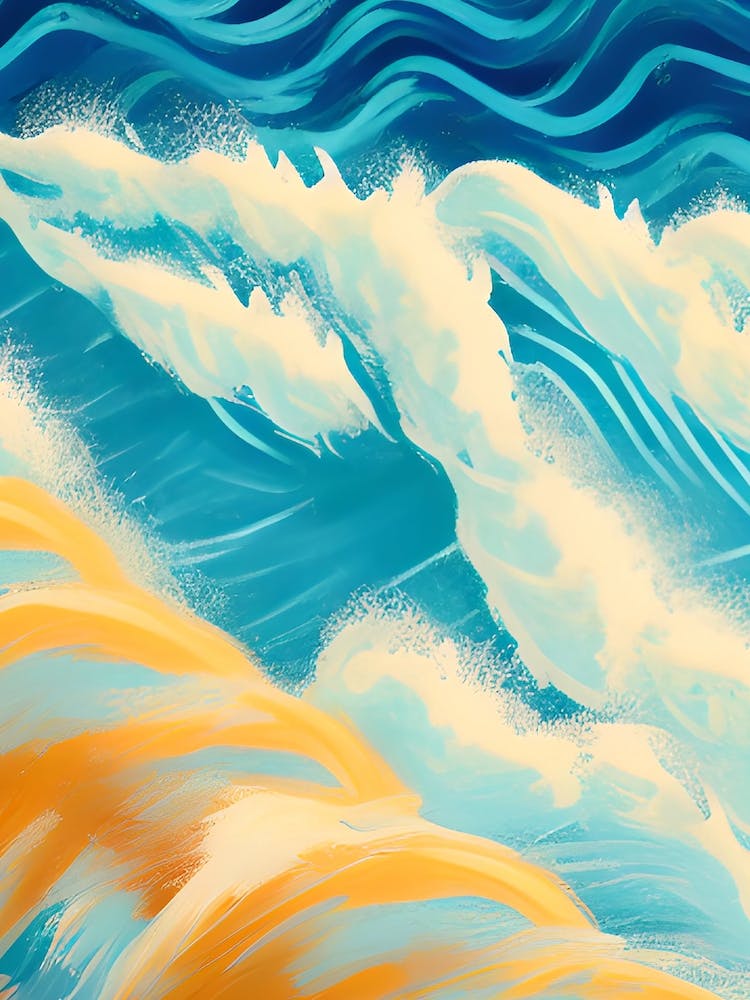 Crashing Waves Japanese Vivid Stormy Seas