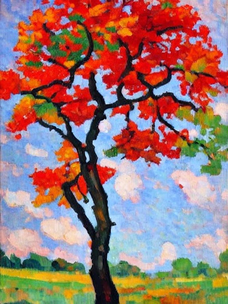 Scarlet Oak tree Abstract Block Colour