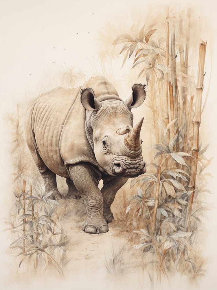 Rhino By The Trees Vintage Illustration 3