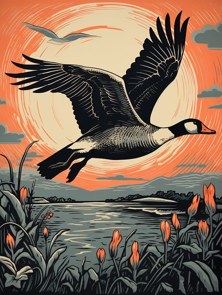 Vintage Bird Linocut Goose 2