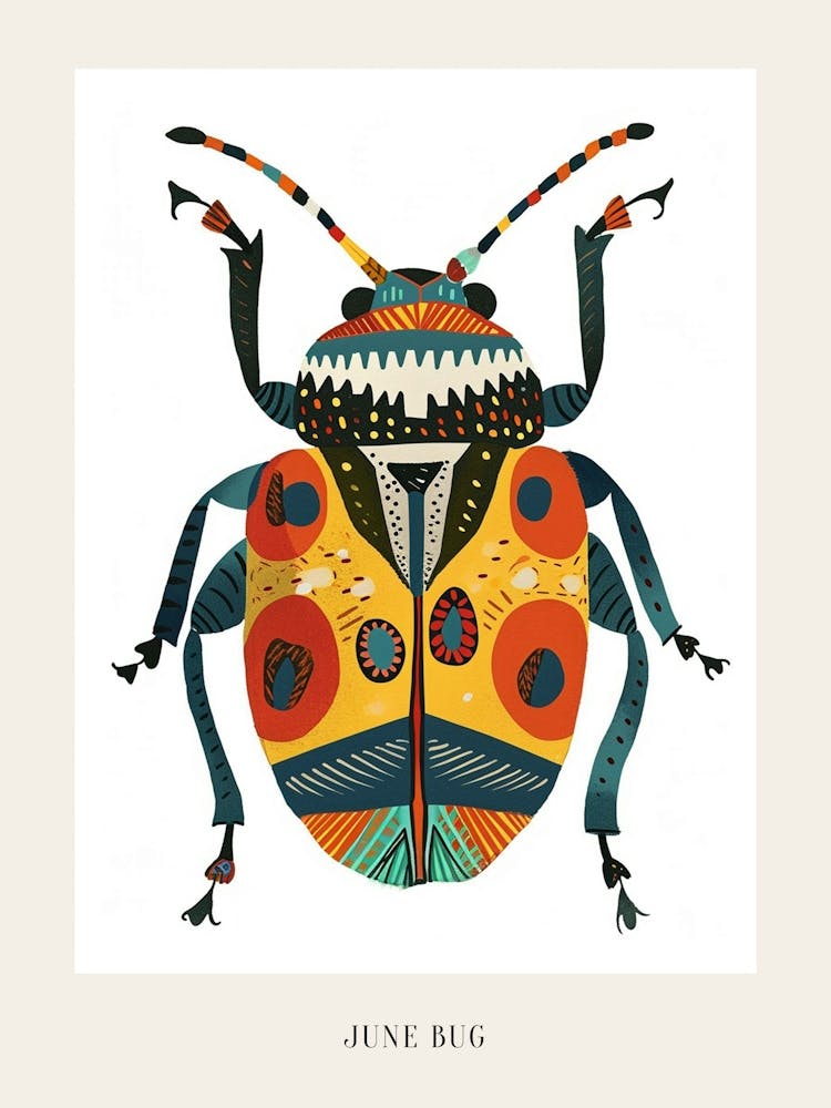 Colourful Insect Illustration June Bug 6 Poster