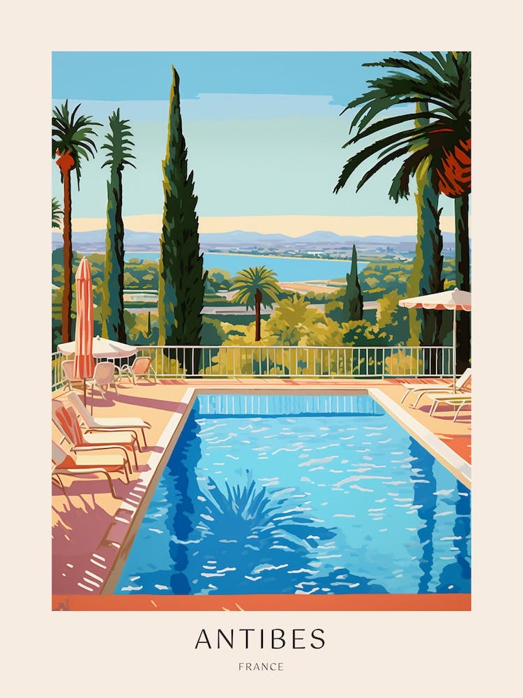 Antibes, France 1 Midcentury Modern Pool Poster
