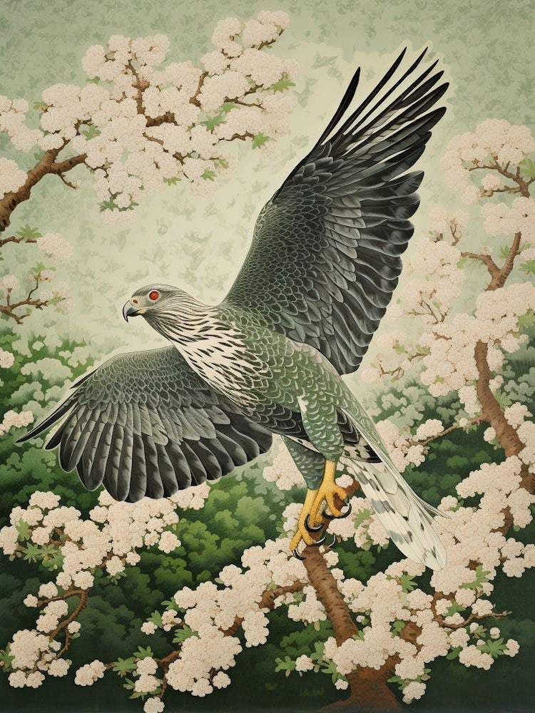 Ohara Koson Inspired Bird Painting Harrier 4