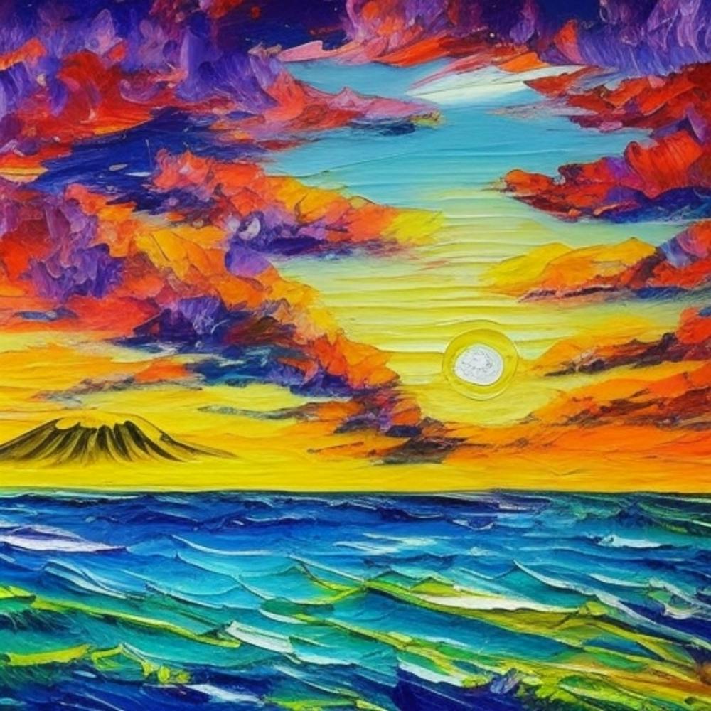 Sonnenaufgang mit Wolken und Vulkanberg