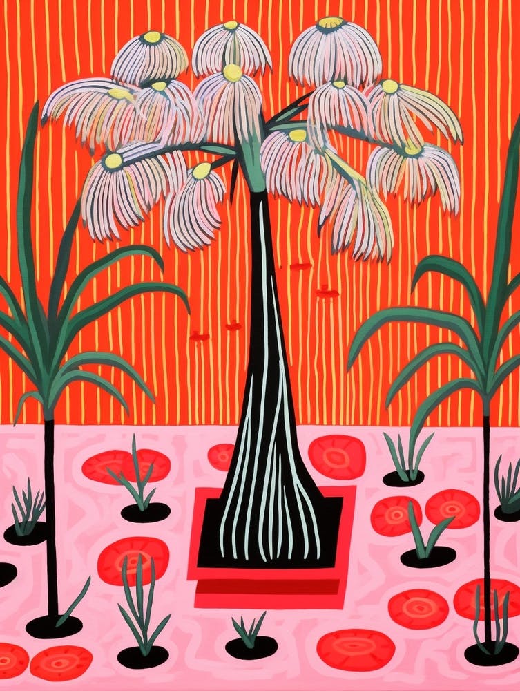 Pink And Red Plant Illustration Ponytail Palm 1