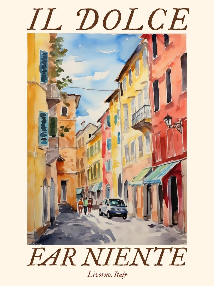 Il Dolce Far Niente Livorno, Italy Watercolour Streets 4 Poster