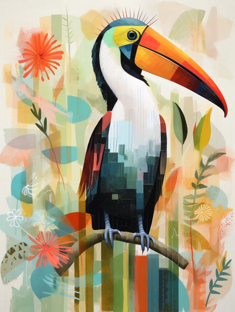 Peinture d'Oiseau Collage Pélican 2