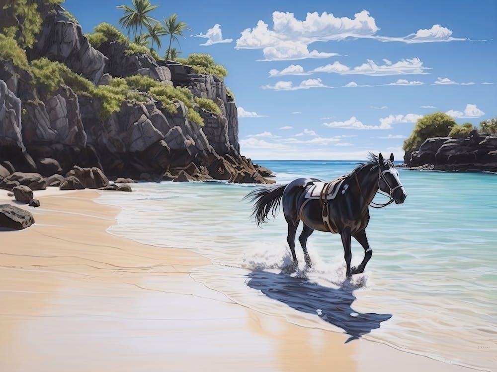 A Horse Oil Painting In Horseshoe Bay Beach, Bermuda, Landscape 1