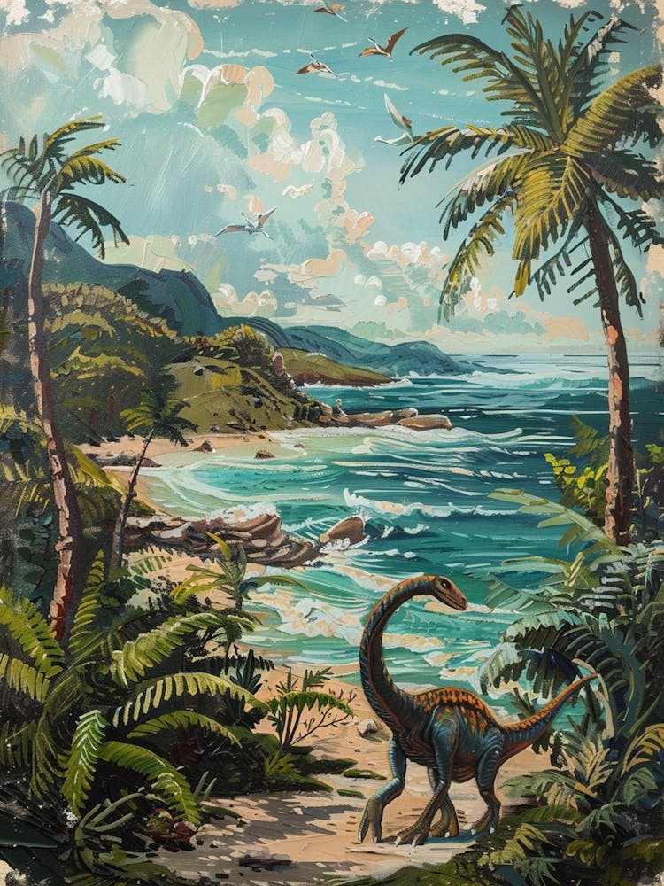 Dinosaur By The Sea Painting 2