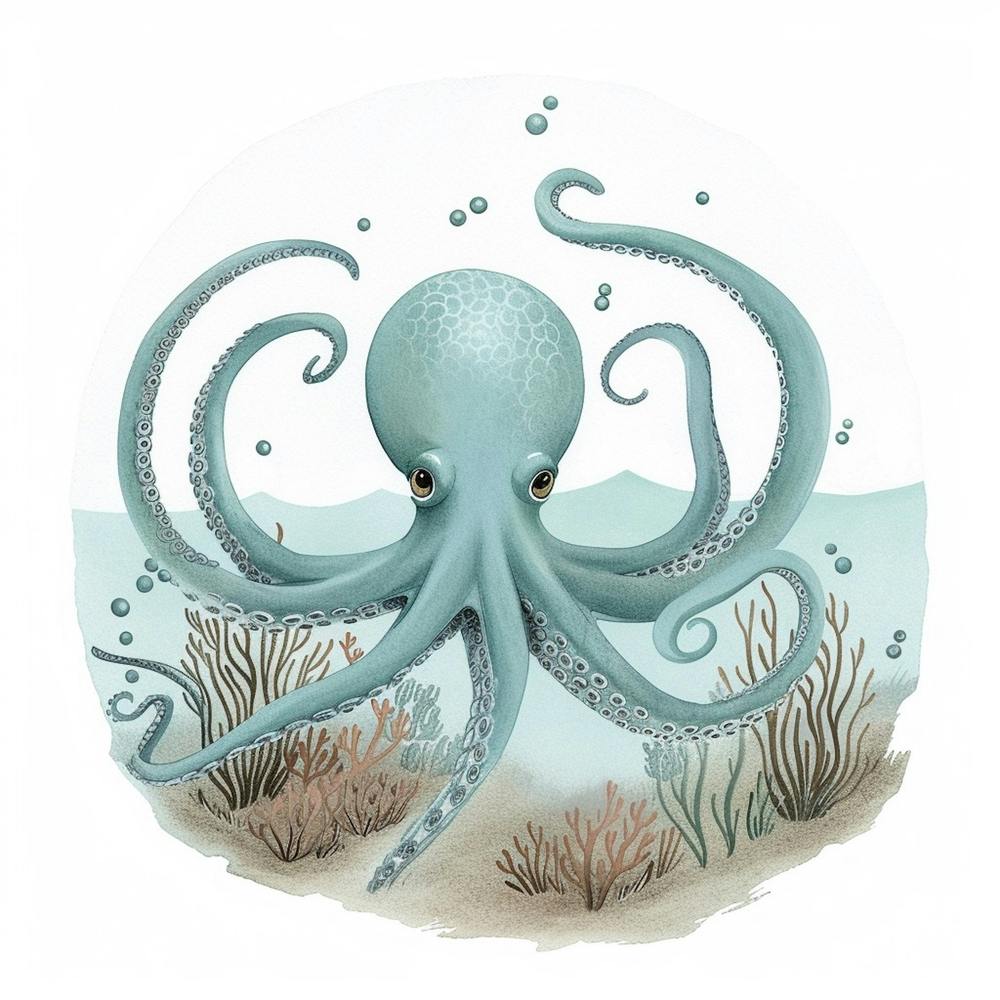 Storybook Style Octopus With Bubbles 3