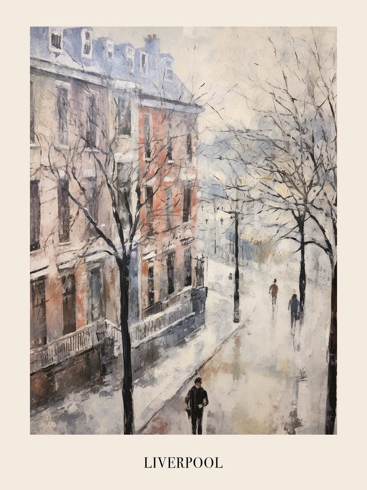 Vintage Winter Painting Poster Liverpool United Kingdom