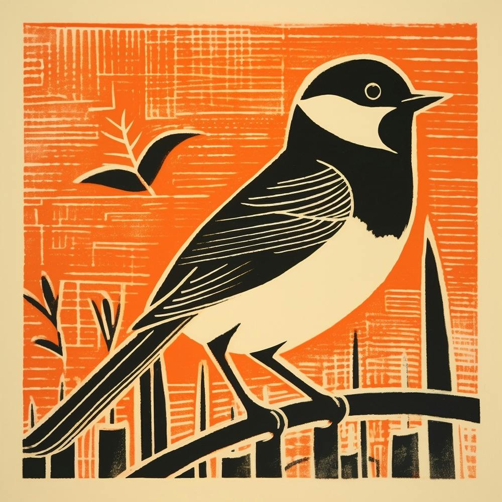 Retro Bird Lithograph Carolina Chickadee 2