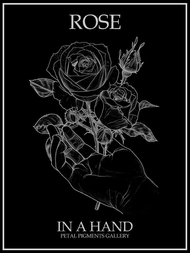 Rose In A Hand Line Drawing 1 Poster Inverted