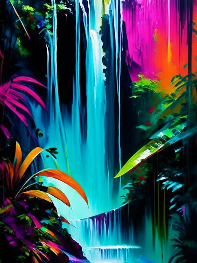 Waterfalls In A Jungle Waterscape Bright Abstract 2