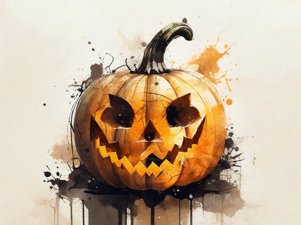 Getaucht in Schatten, erwacht zum Gruseln: Kürbis-Kunstwerk für Halloween II