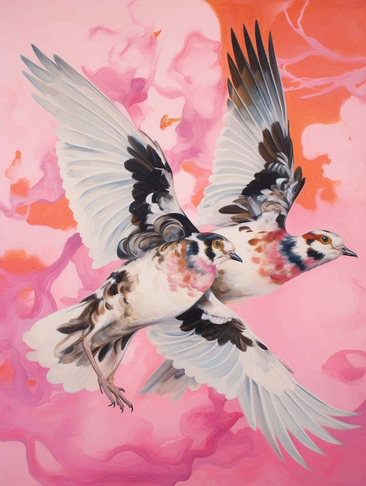 Pink Ethereal Bird Painting Lapwing 1