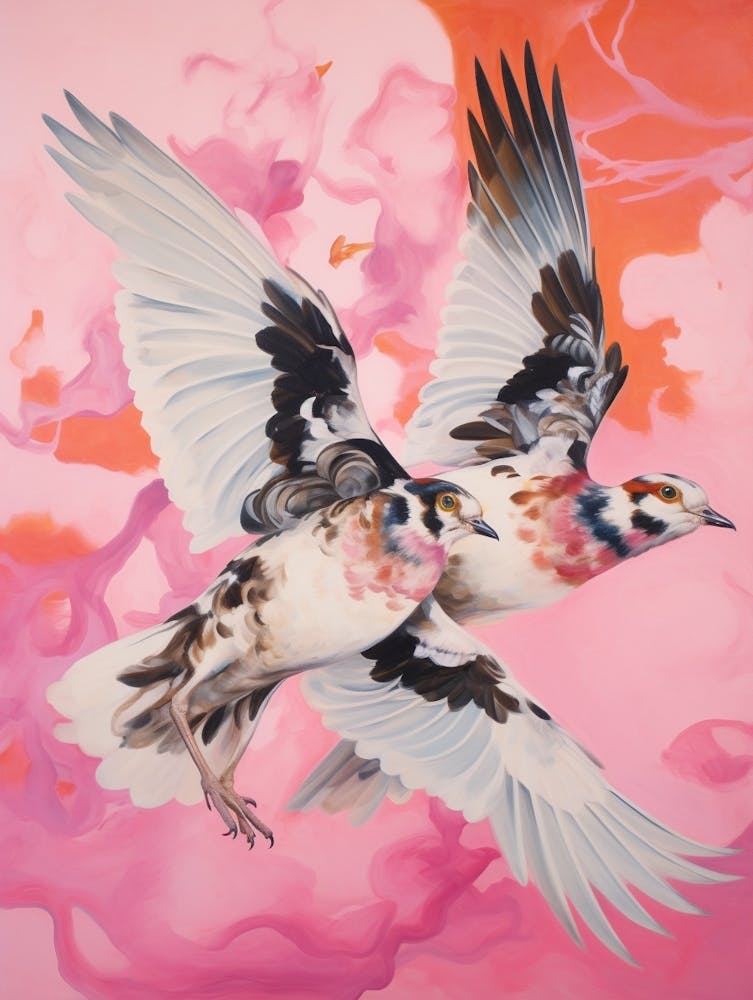 Pink Ethereal Bird Painting Lapwing 1