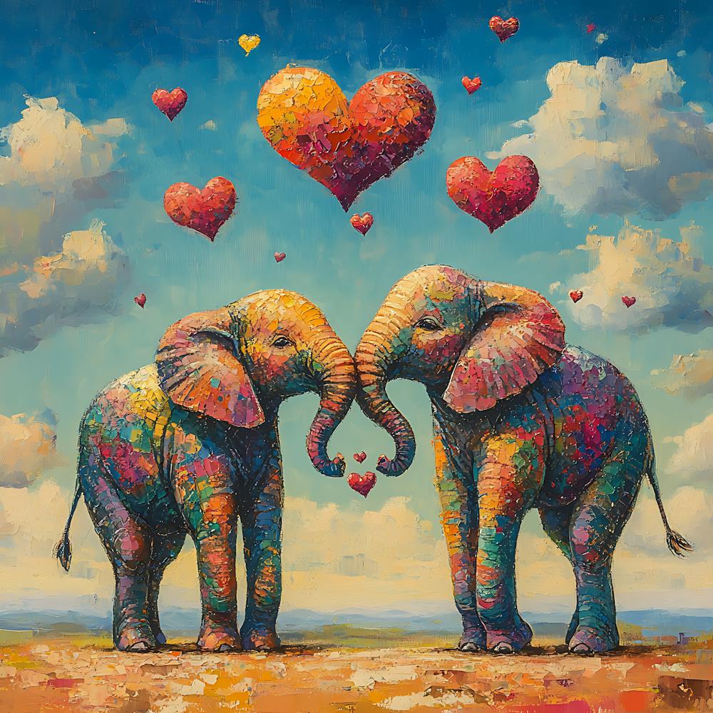 Love of Elephants Abstracted Under a Cloud of Hearts 6