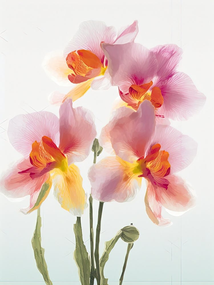 Orchids Flowers Acrylic Painting In Pastel Colours 8