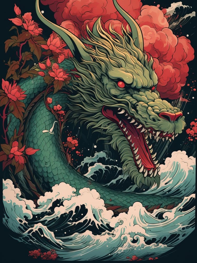 Dragon Animal Drawing In The Style Of Ukiyo E 4