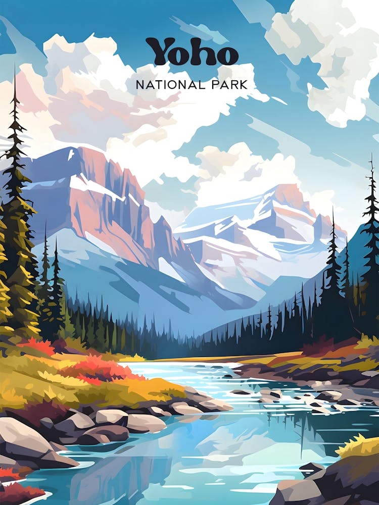 Yoho National Park Canada Mountain Modern Travel Illustration
