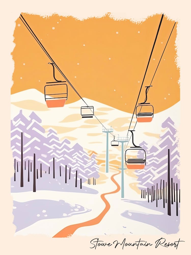 Poster Of Stowe Mountain Resort   Vermont, Usa, Ski Resort Pastel Colours Illustration 1