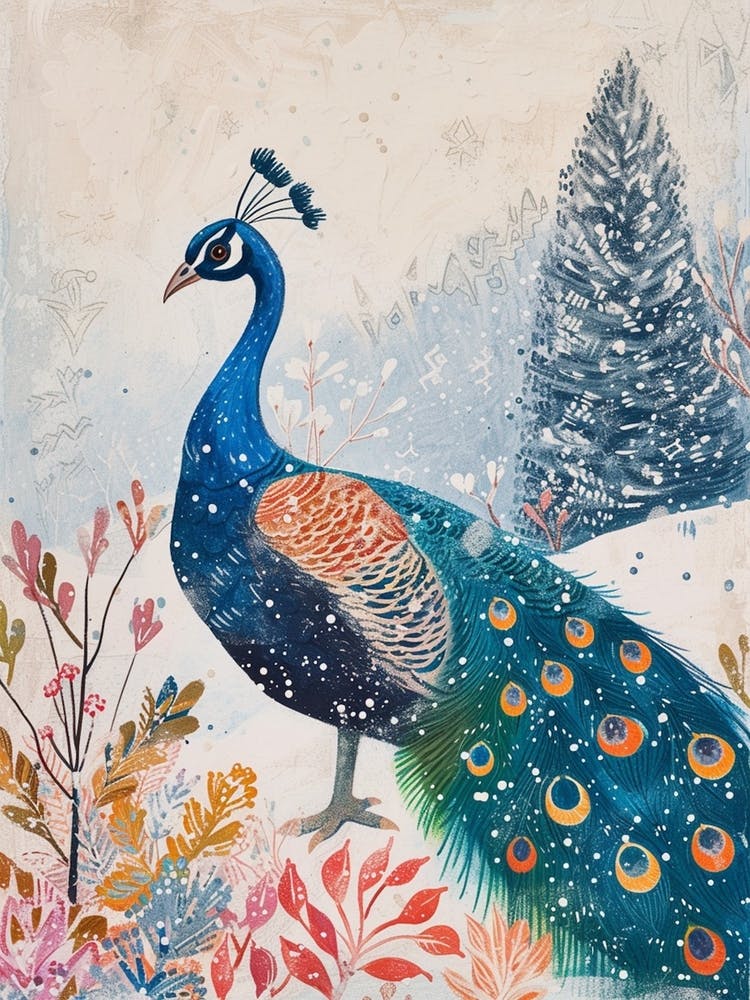 Folky Peacock In A Snow Scene 2