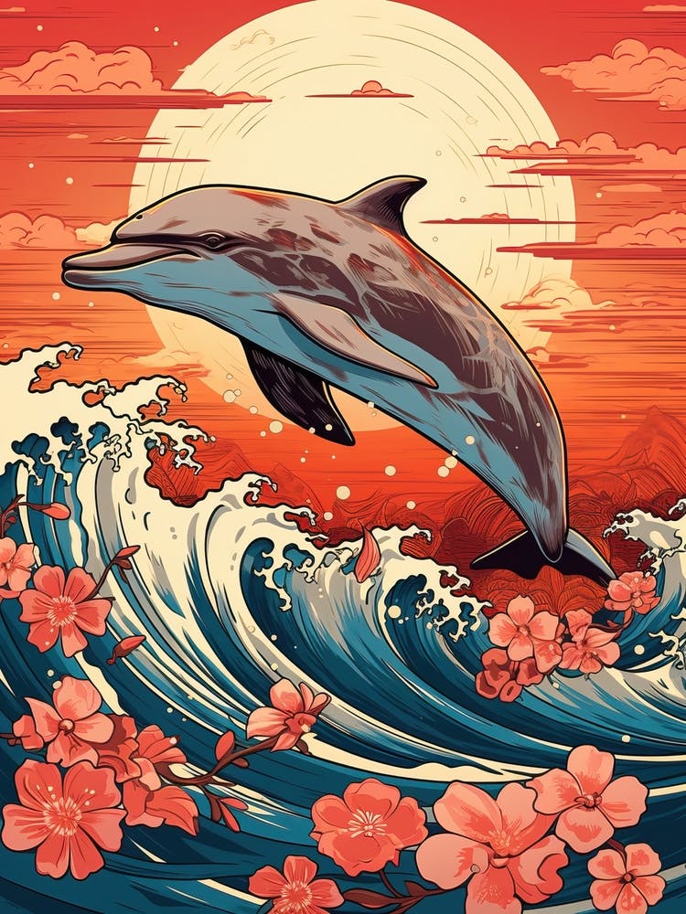 Dolphin Animal Drawing In The Style Of Ukiyo E 3