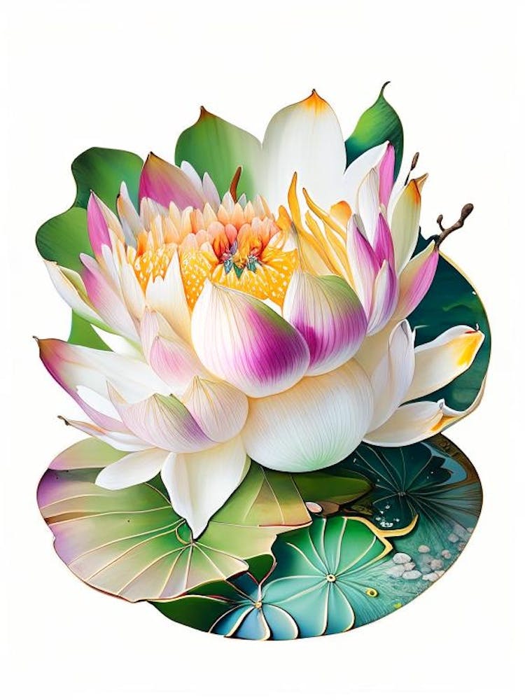 Blooming Lotus Flower In Pond Decoupage 4