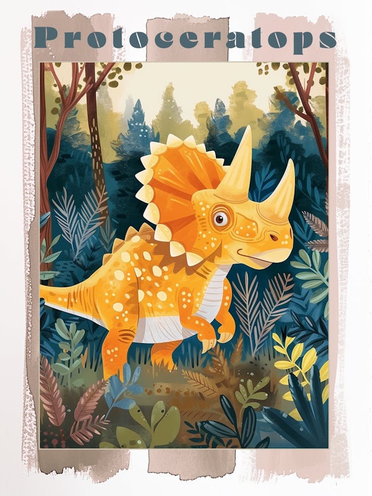 Cute Protoceratops Dinosaur Watercolour 1 Poster