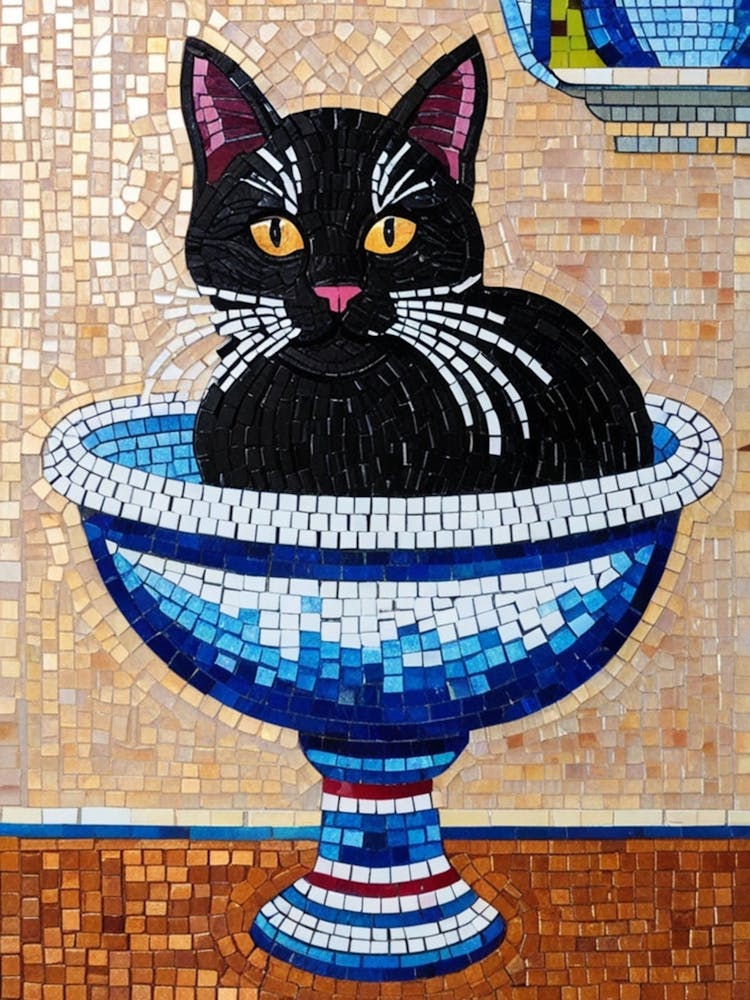 Black Cat In A Bowl 1