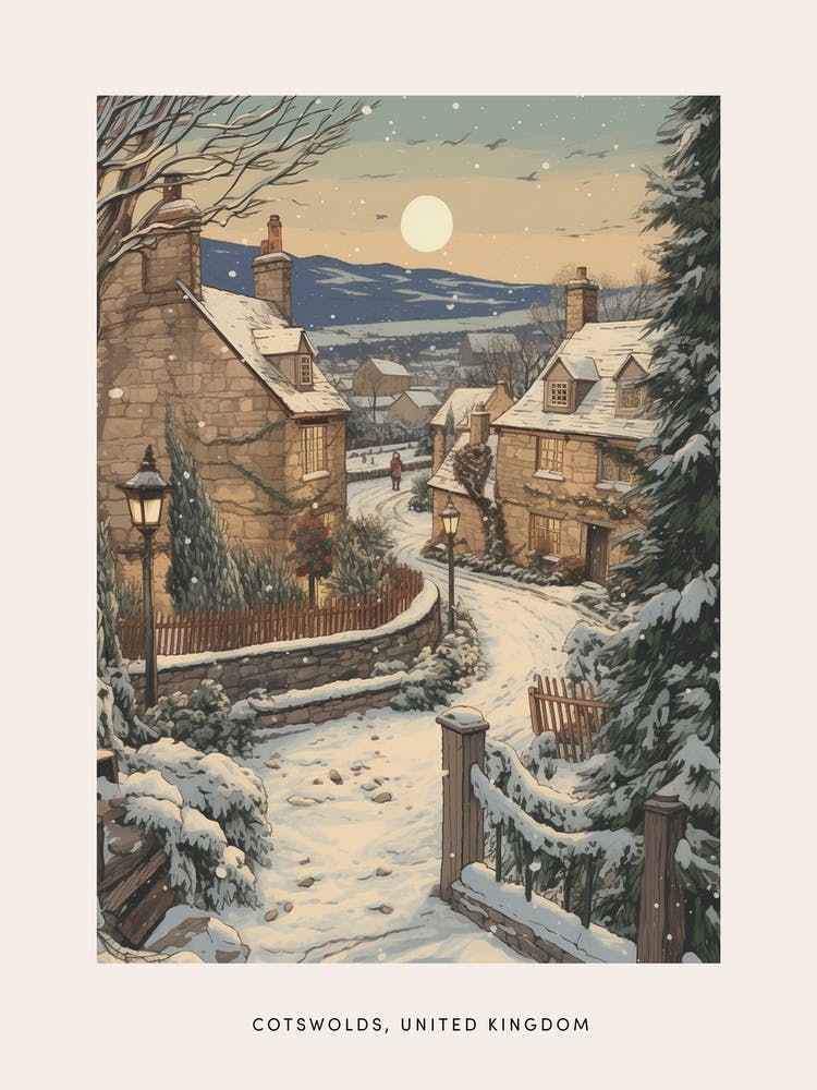 Vintage Winter Poster Cotswolds Vereinigtes Königreich 4