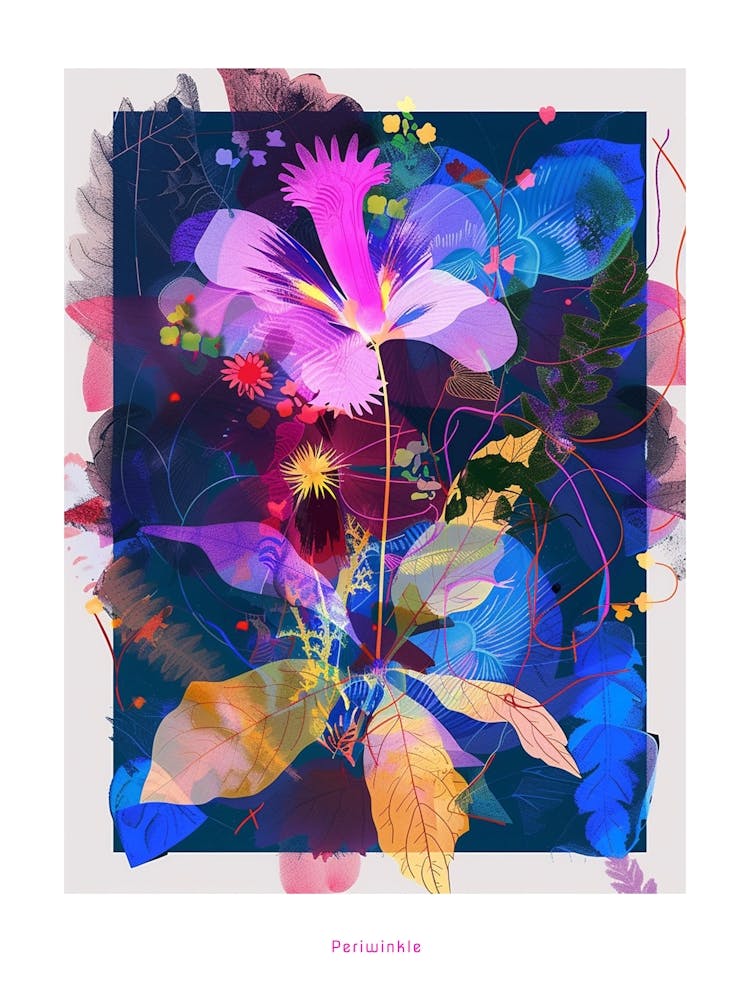 Periwinkle (Vinca) 3 Collage Floral Néon - Affiche