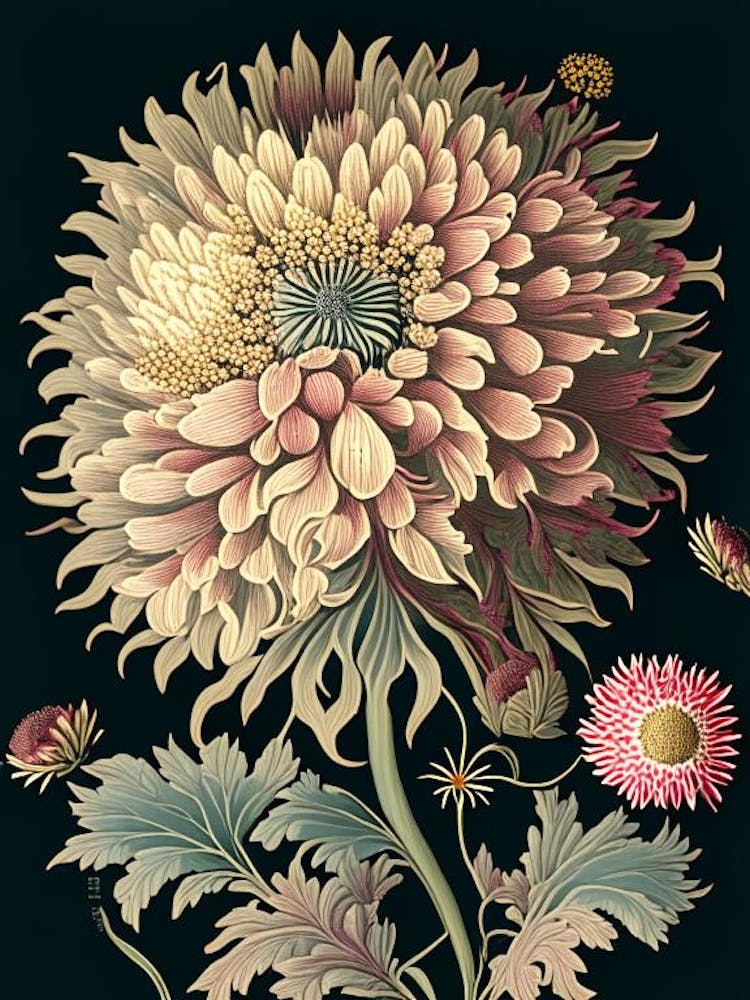 Chrysanthemum 3 Floral Botanical Vintage Poster Flower
