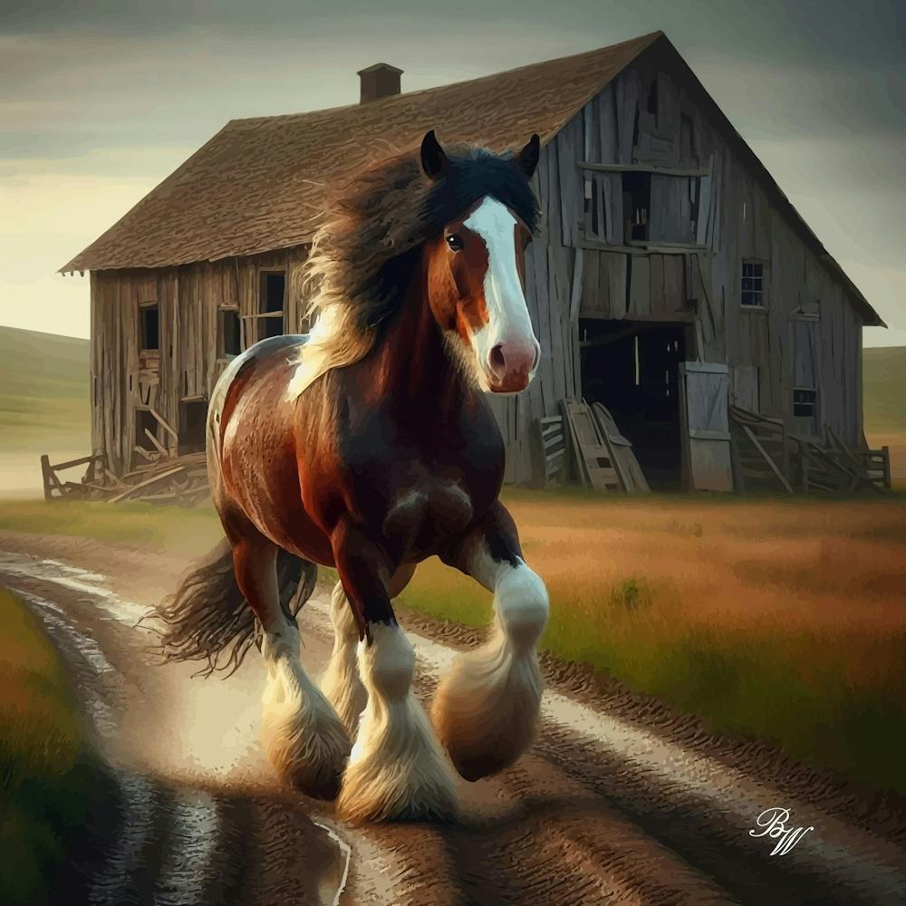 Clydesdale Trotting On A Dirt Track 2 Copy