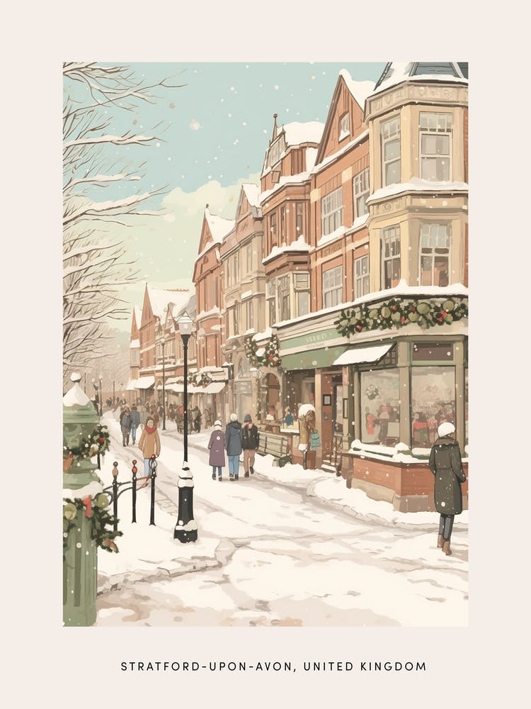 Vintage Winter Poster Stratford Upon Avon United Kingdom 4
