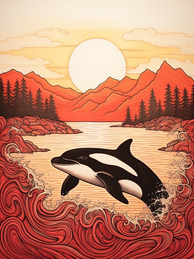 Orca Whale Screen Print Style  2