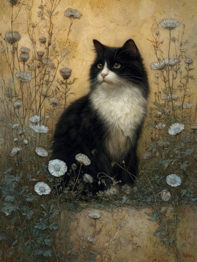 Cat In Daisies 1