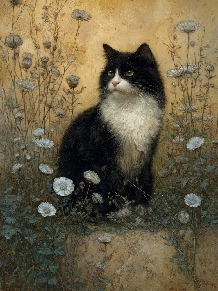 Cat In Daisies 1
